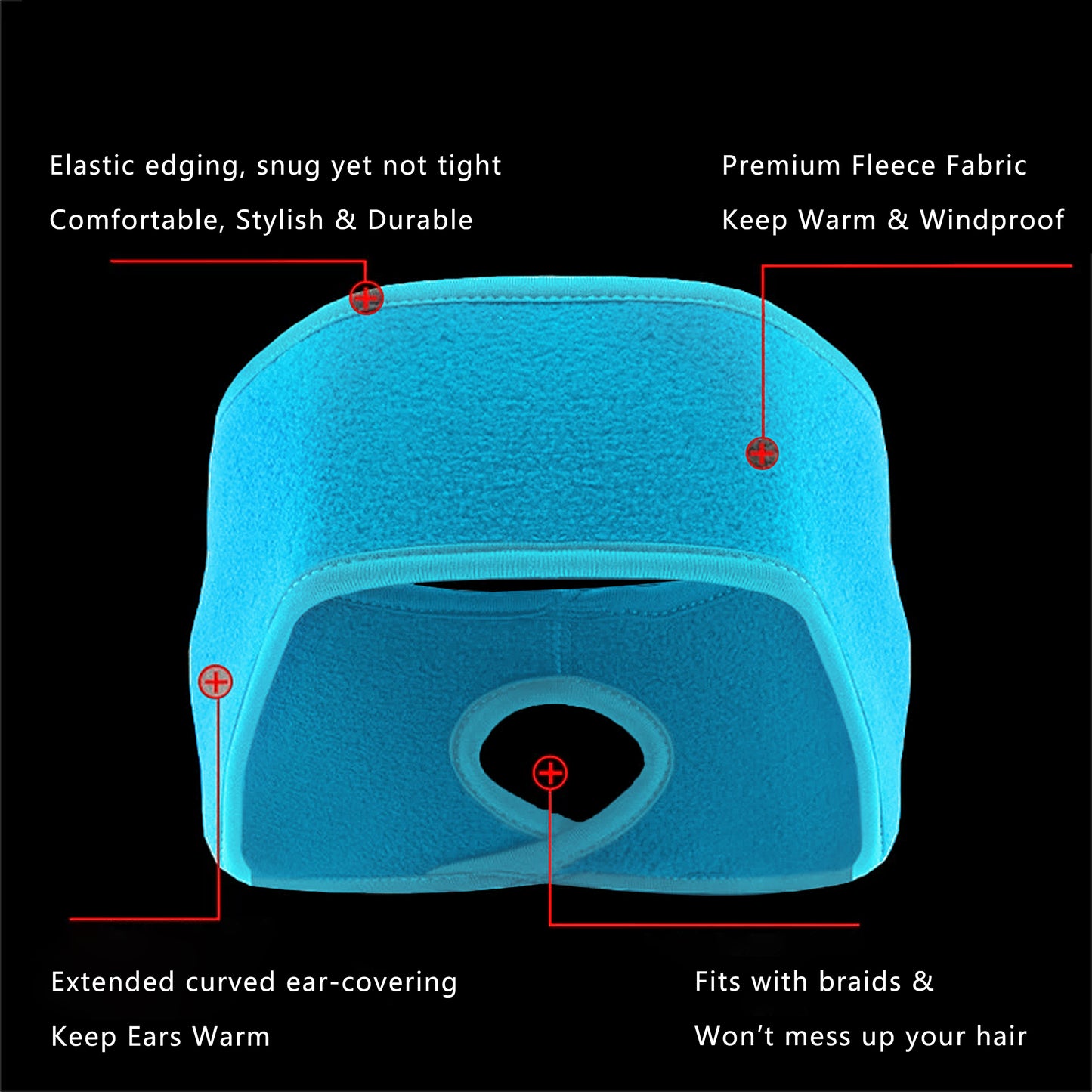 Ponytail Fleece Headband Winter Ear Warmer Moisture-Wicking Windproof for Running Outdoor Sports