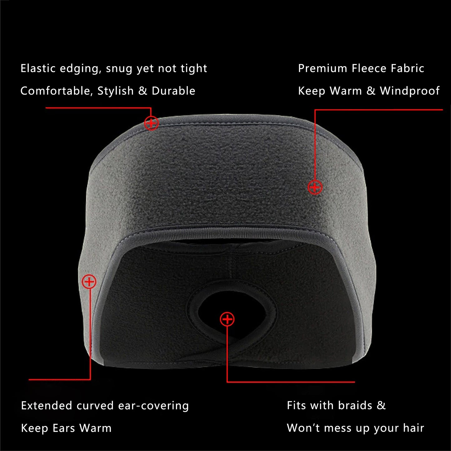 Ponytail Fleece Headband Winter Ear Warmer Moisture-Wicking Windproof for Running Outdoor Sports