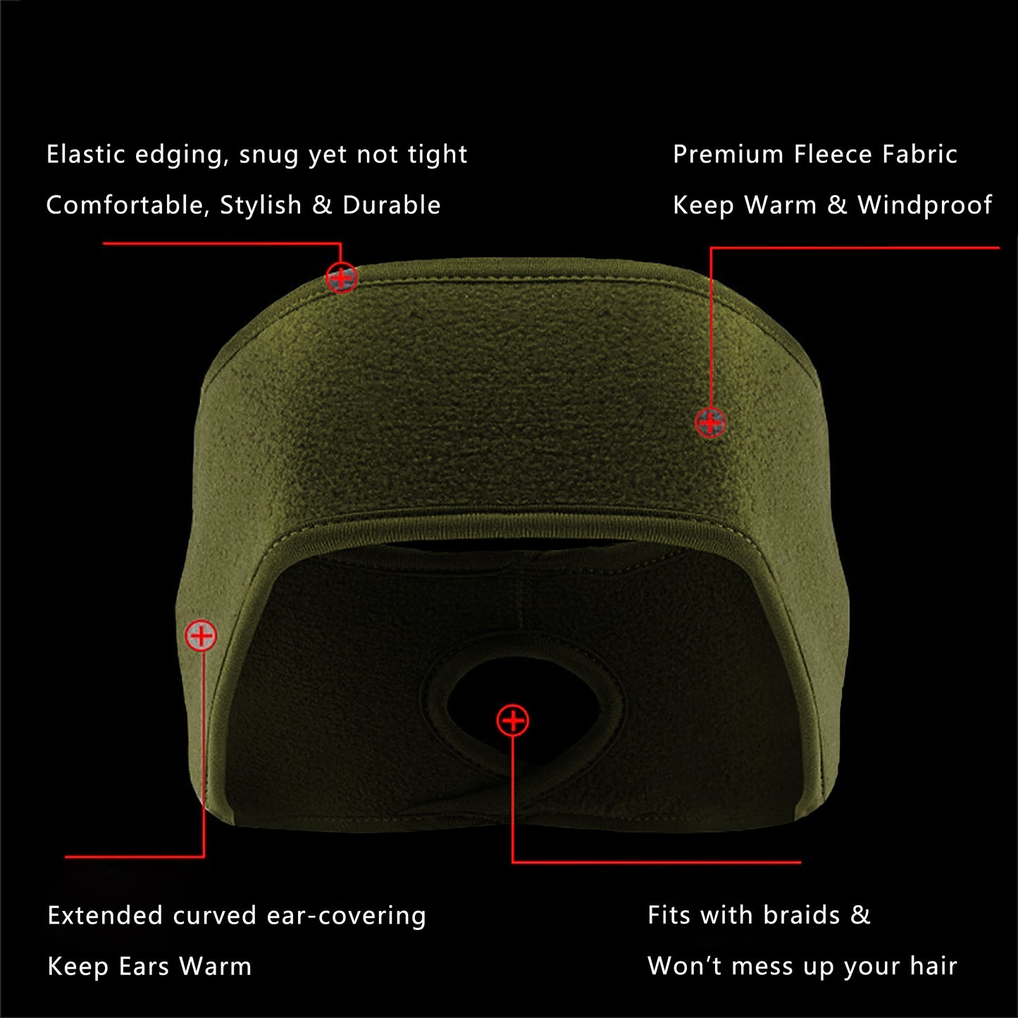 Ponytail Fleece Headband Winter Ear Warmer Moisture-Wicking Windproof for Running Outdoor Sports