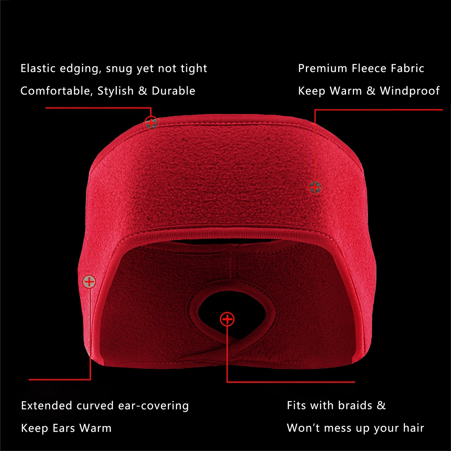 Ponytail Fleece Headband Winter Ear Warmer Moisture-Wicking Windproof for Running Outdoor Sports