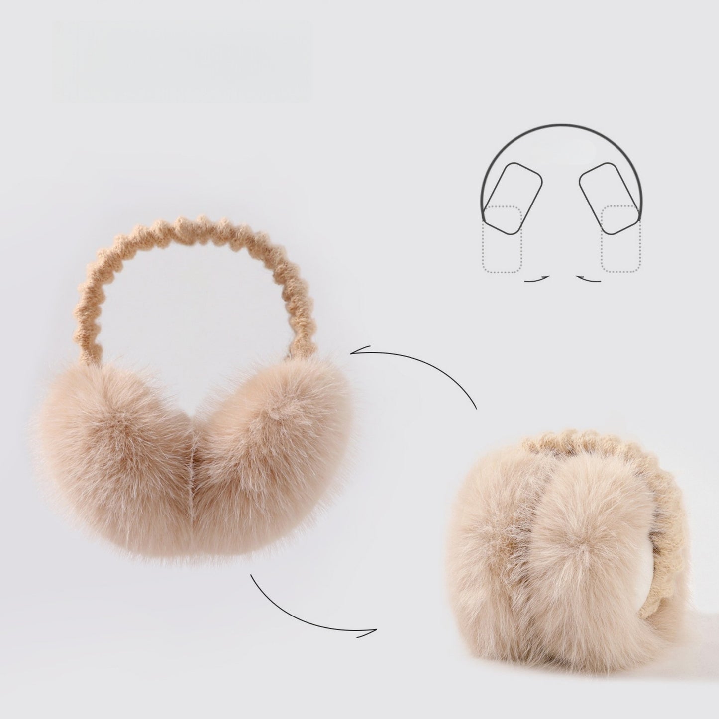 Plush Faux Fur Foldable Earmuffs with Elastic Headband and Cushioned Ear Covers