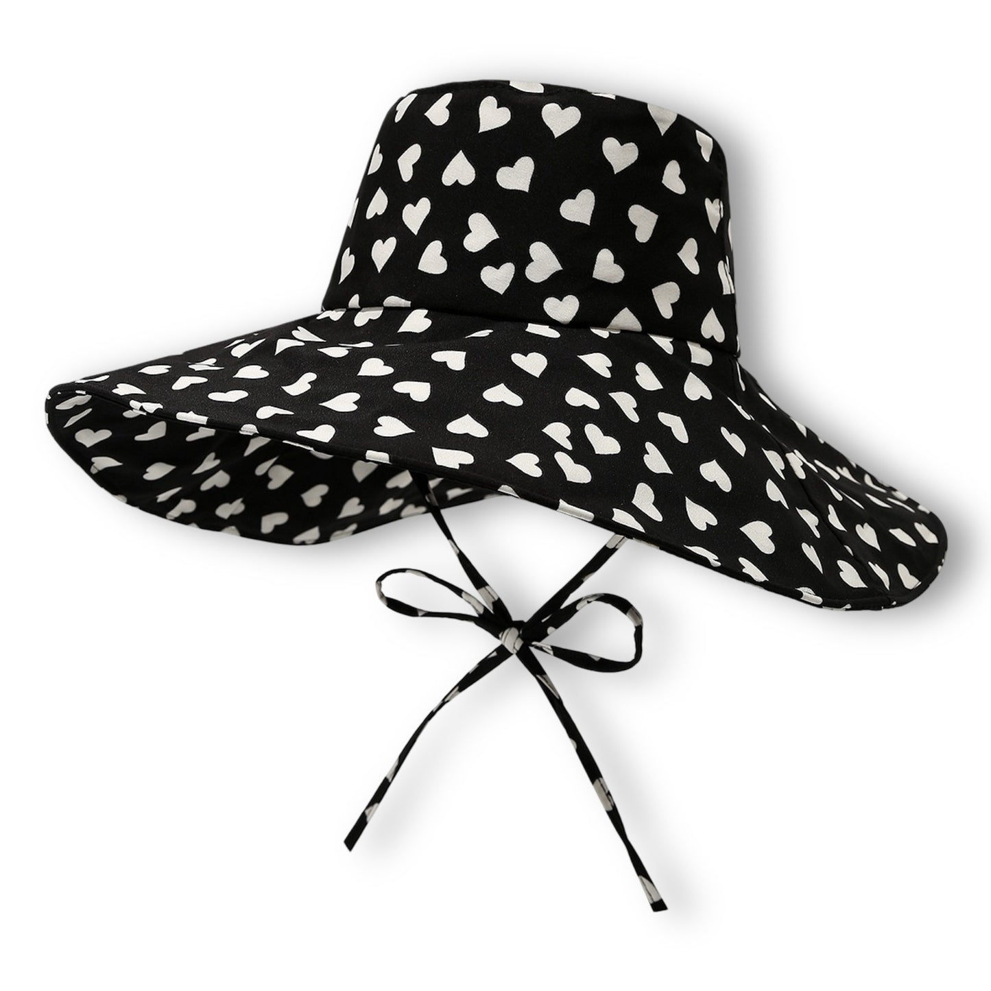 Womens Wide Brim Sun Hat with Valentine Heart Print Lightweight Packable Design