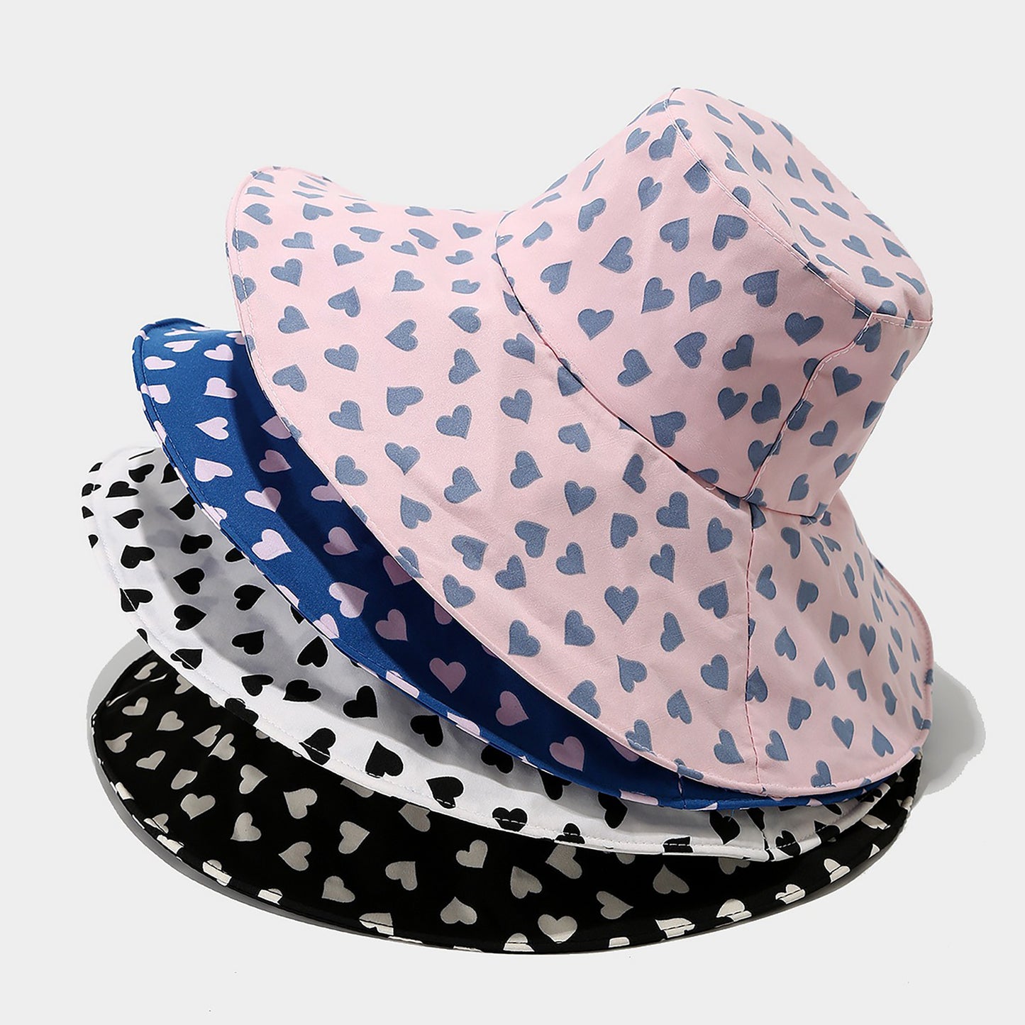 Womens Wide Brim Sun Hat with Valentine Heart Print Lightweight Packable Design