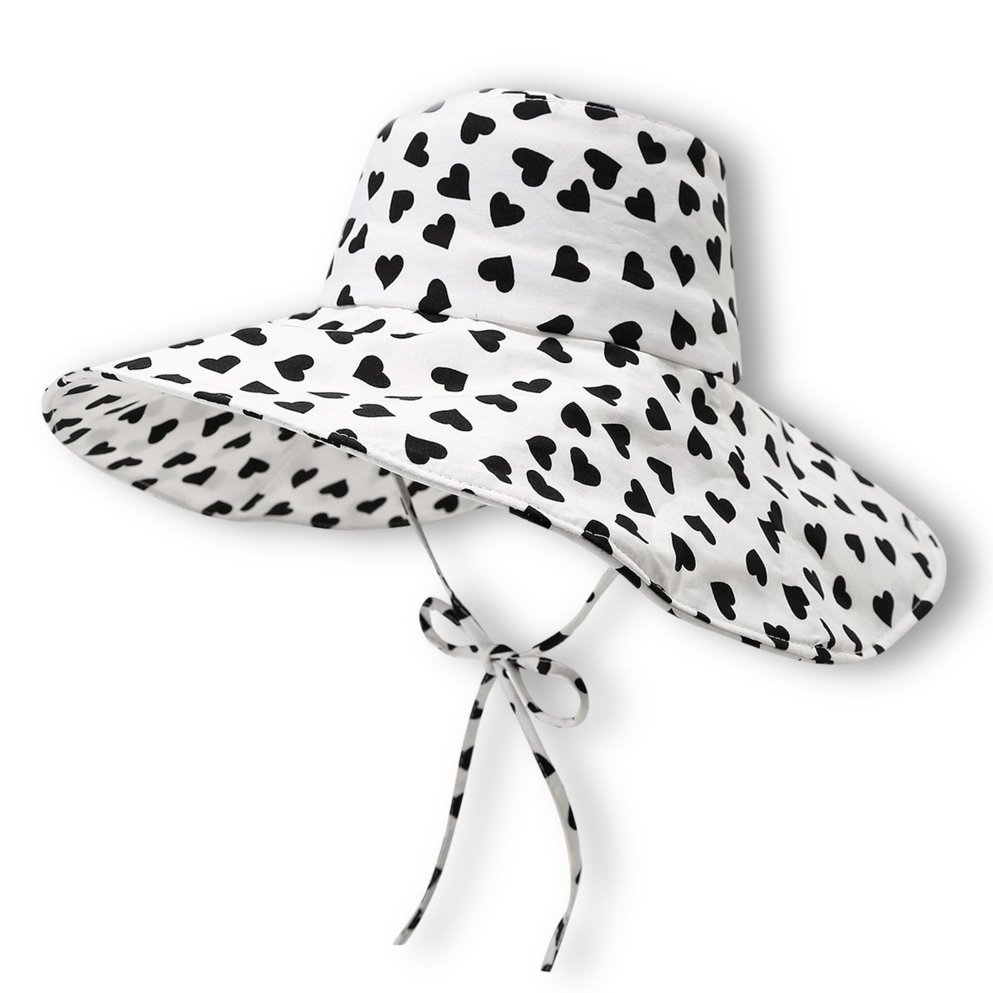 Womens Wide Brim Sun Hat with Valentine Heart Print Lightweight Packable Design