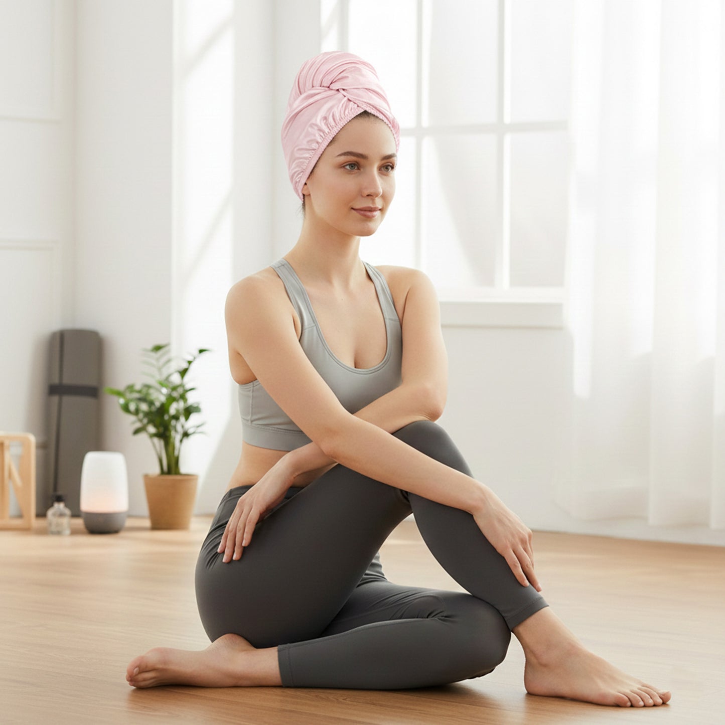 Soft Double Layer Hair Drying Cap with Secure Button Loop Closure