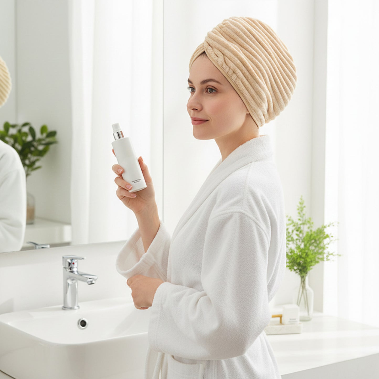 Absorbent Plush Hair Drying Towel Cap with Button Closure for Gentle Drying