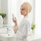 Absorbent Plush Hair Drying Towel Cap with Button Closure for Gentle Drying