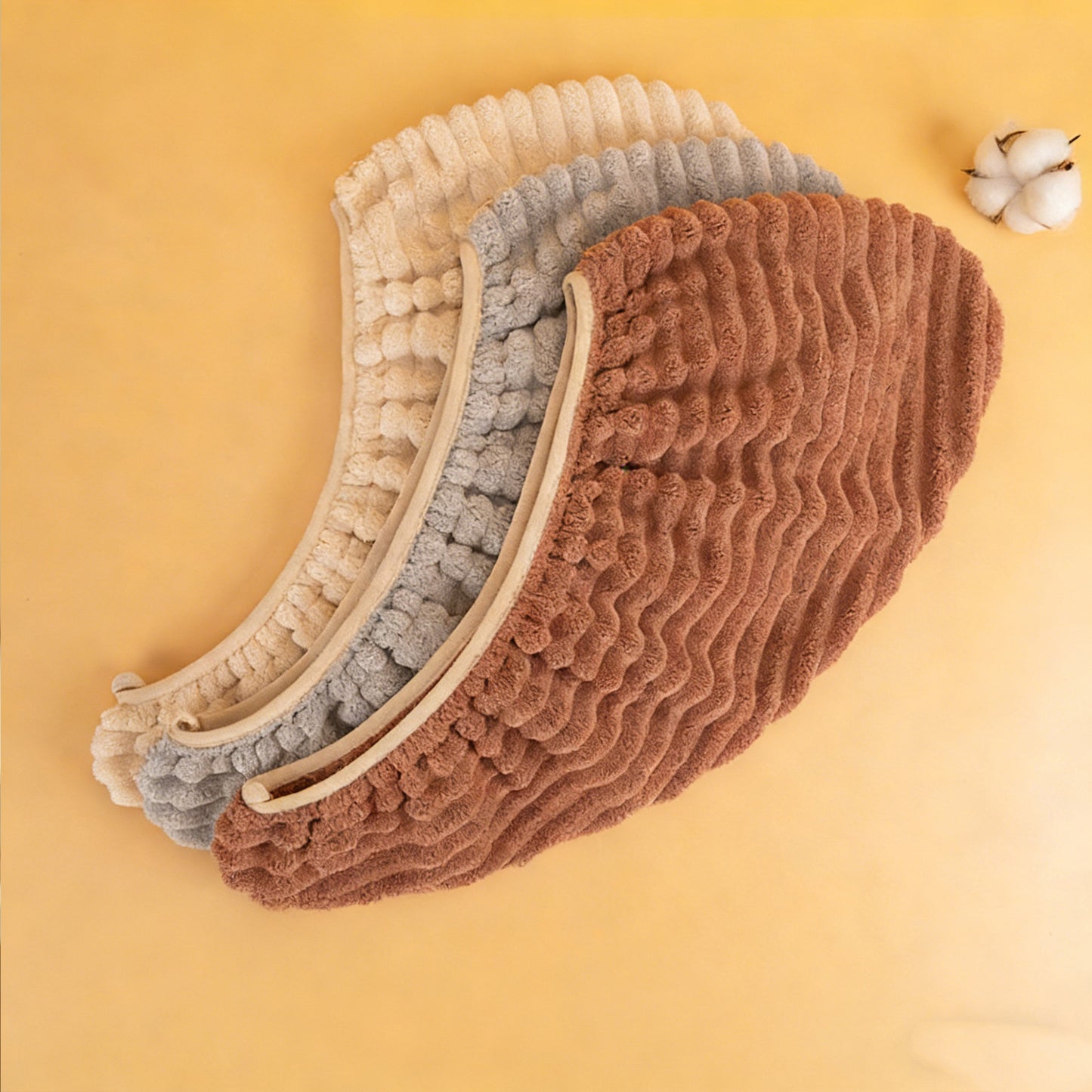 Absorbent Plush Hair Drying Towel Cap with Button Closure for Gentle Drying