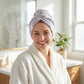 Plush Thickened Butterfly Jacquard Hair Drying Cap with Button Closure