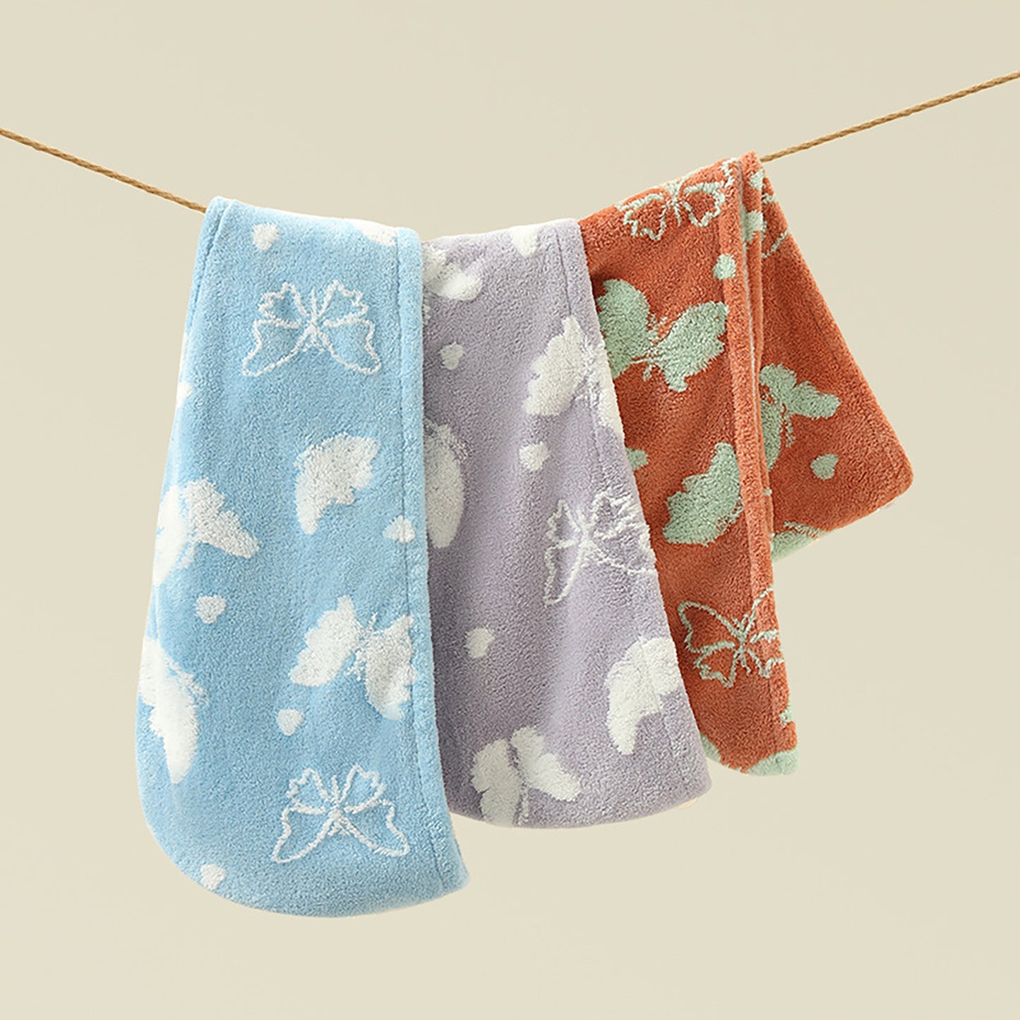 Plush Thickened Butterfly Jacquard Hair Drying Cap with Button Closure