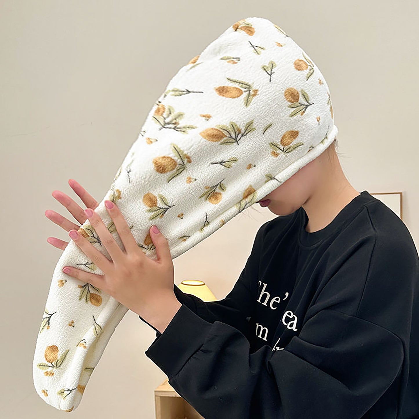 Floral Print Quick Dry Hair Towel Turban Soft Absorbent Microfiber Wrap with Button Closure
