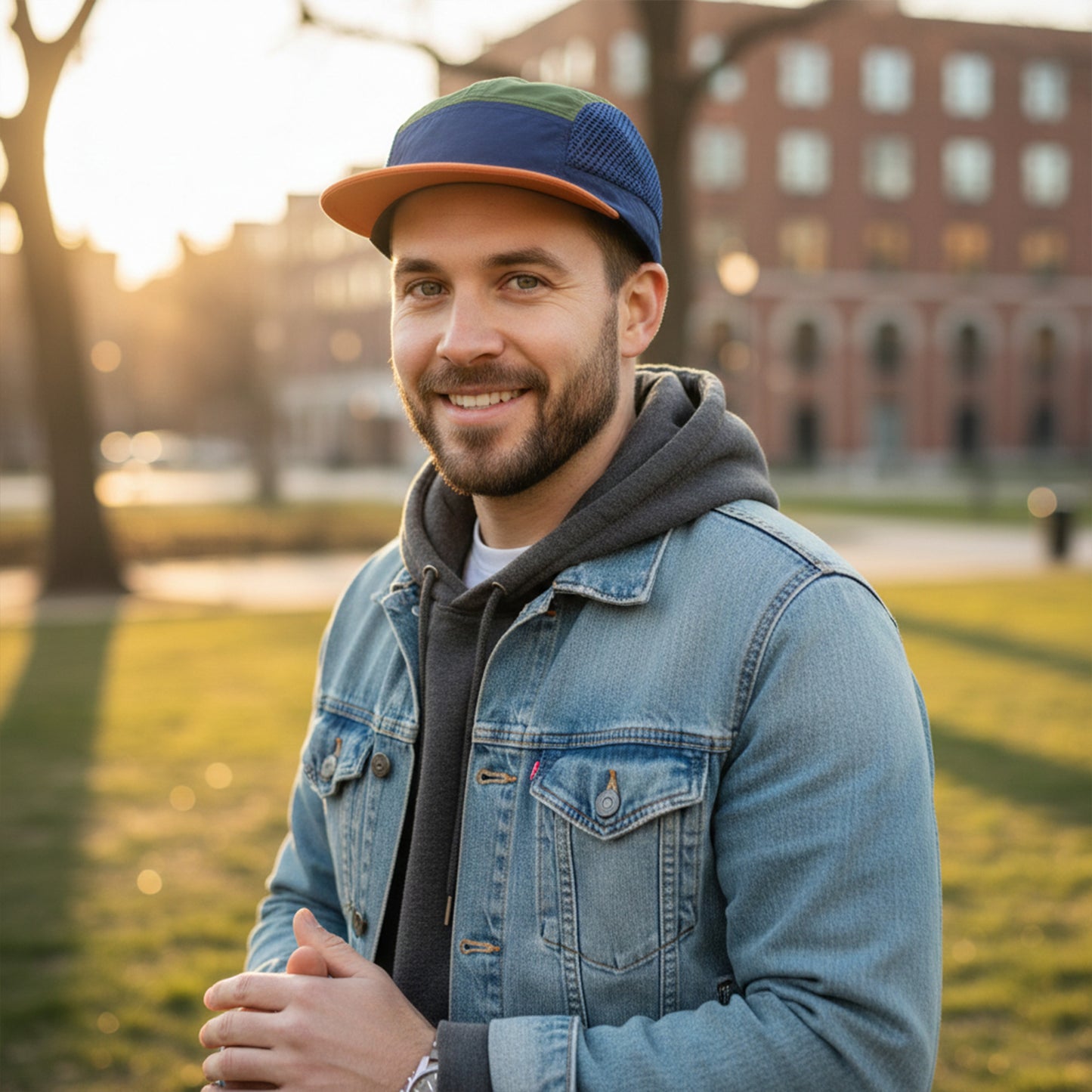 Short Brim Lightweight Mesh Panel Adjustable Five Panel Cap