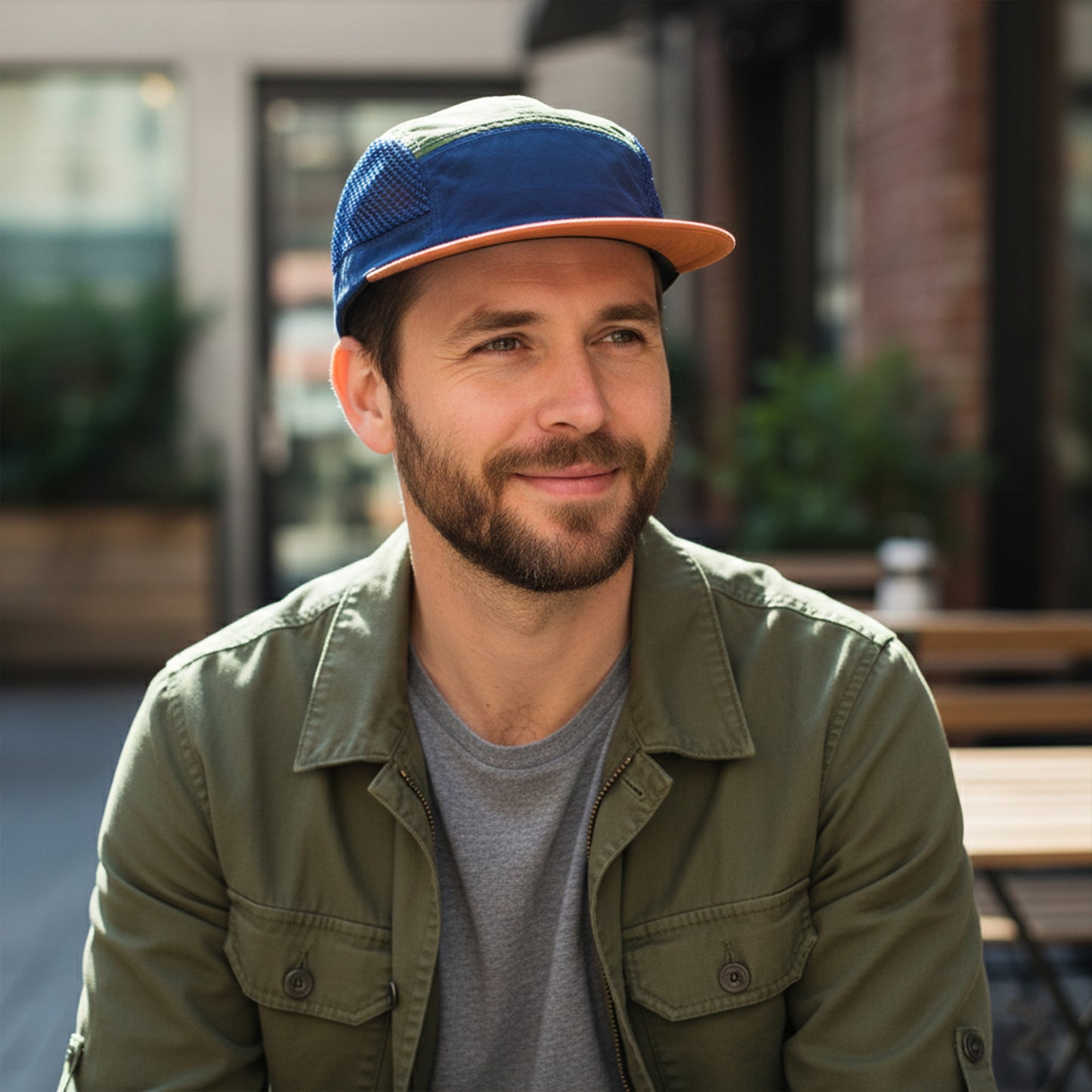 Short Brim Lightweight Mesh Panel Adjustable Five Panel Cap