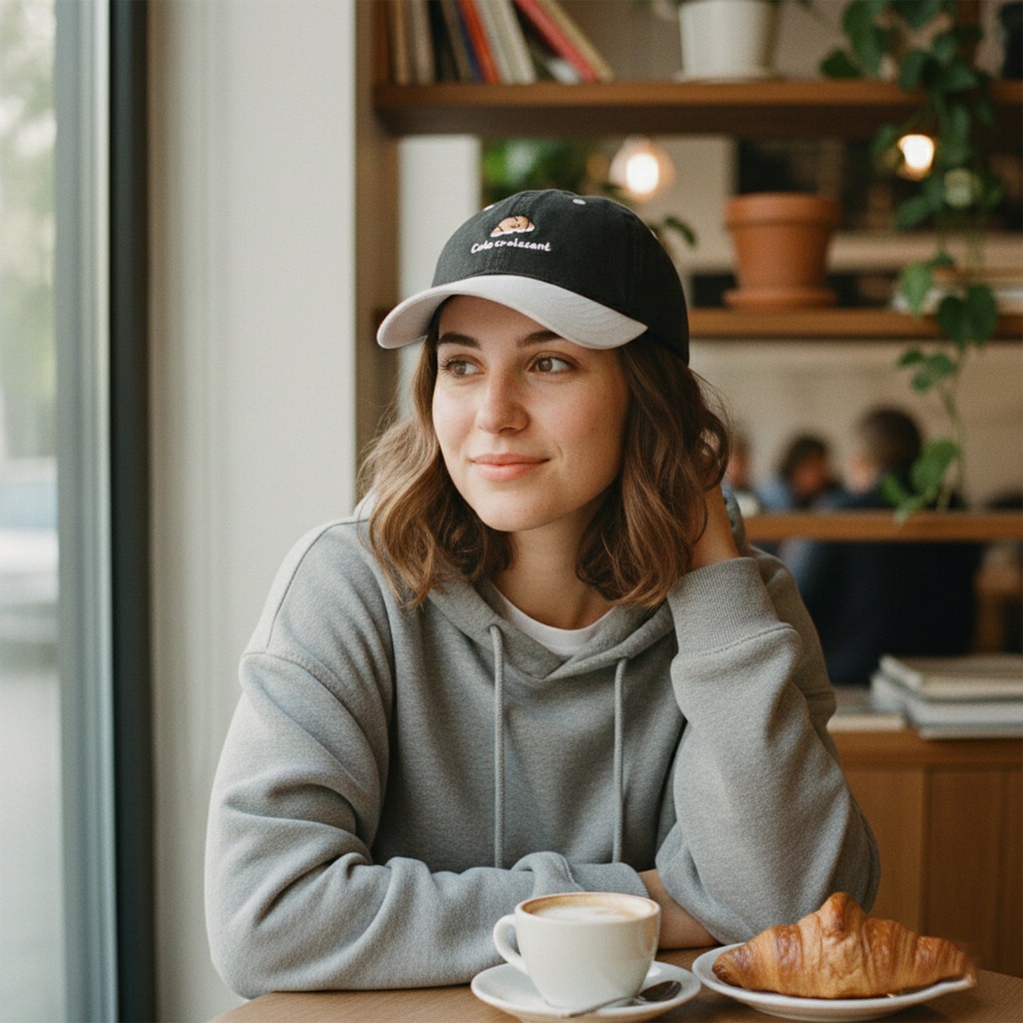 Embroidered Croissant Baseball Cap Adjustable Baseball Hat