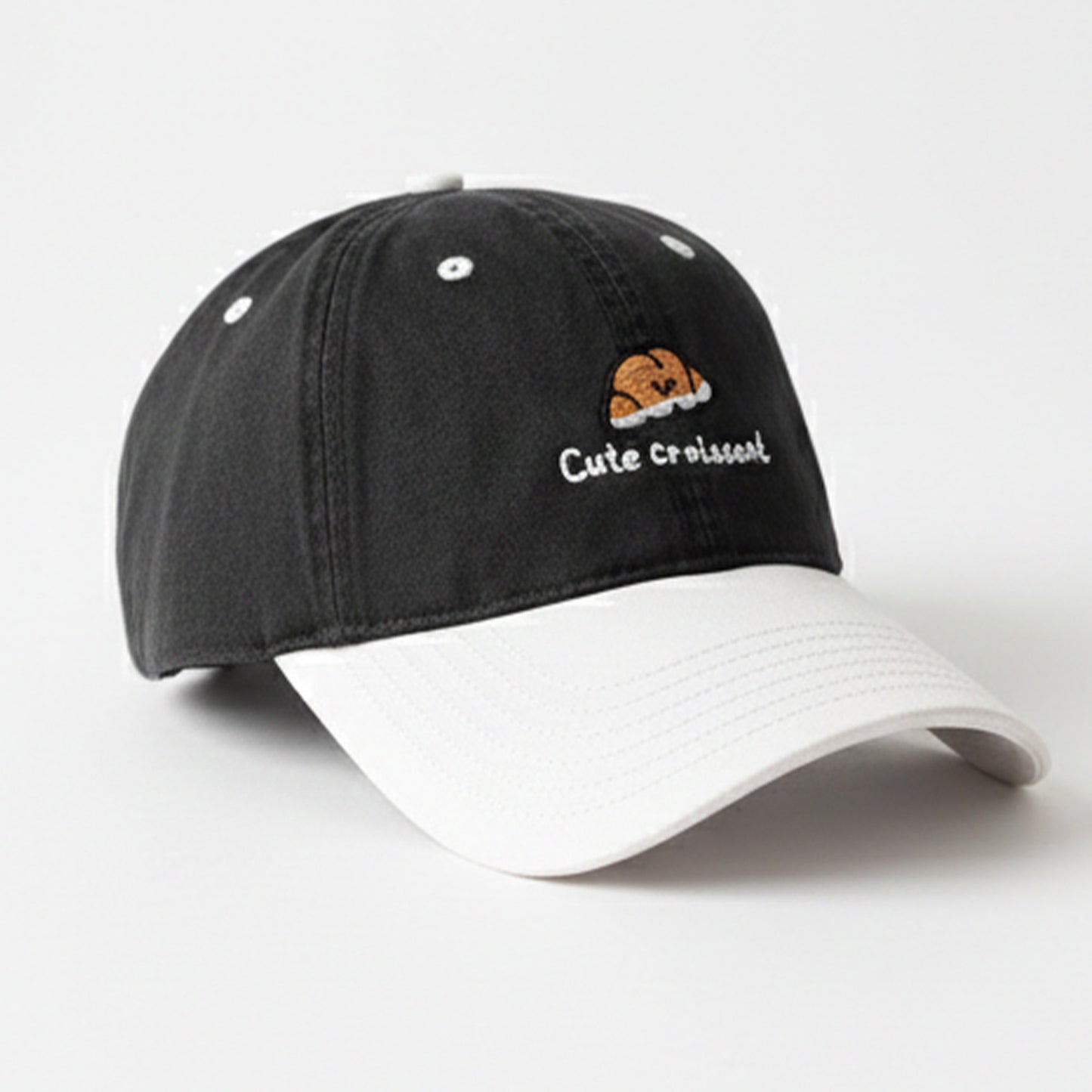 Embroidered Croissant Baseball Cap Adjustable Baseball Hat