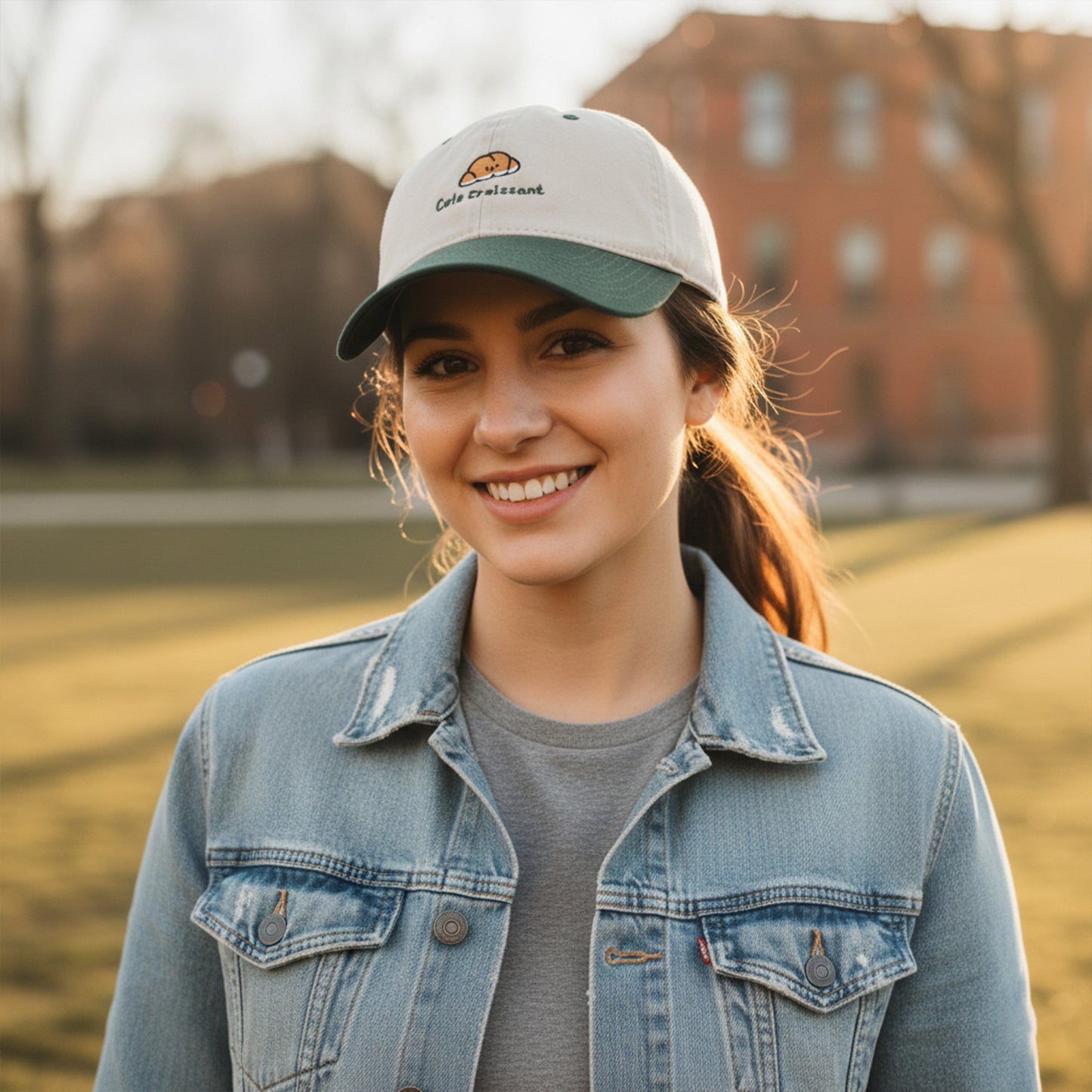 Embroidered Croissant Baseball Cap Adjustable Baseball Hat