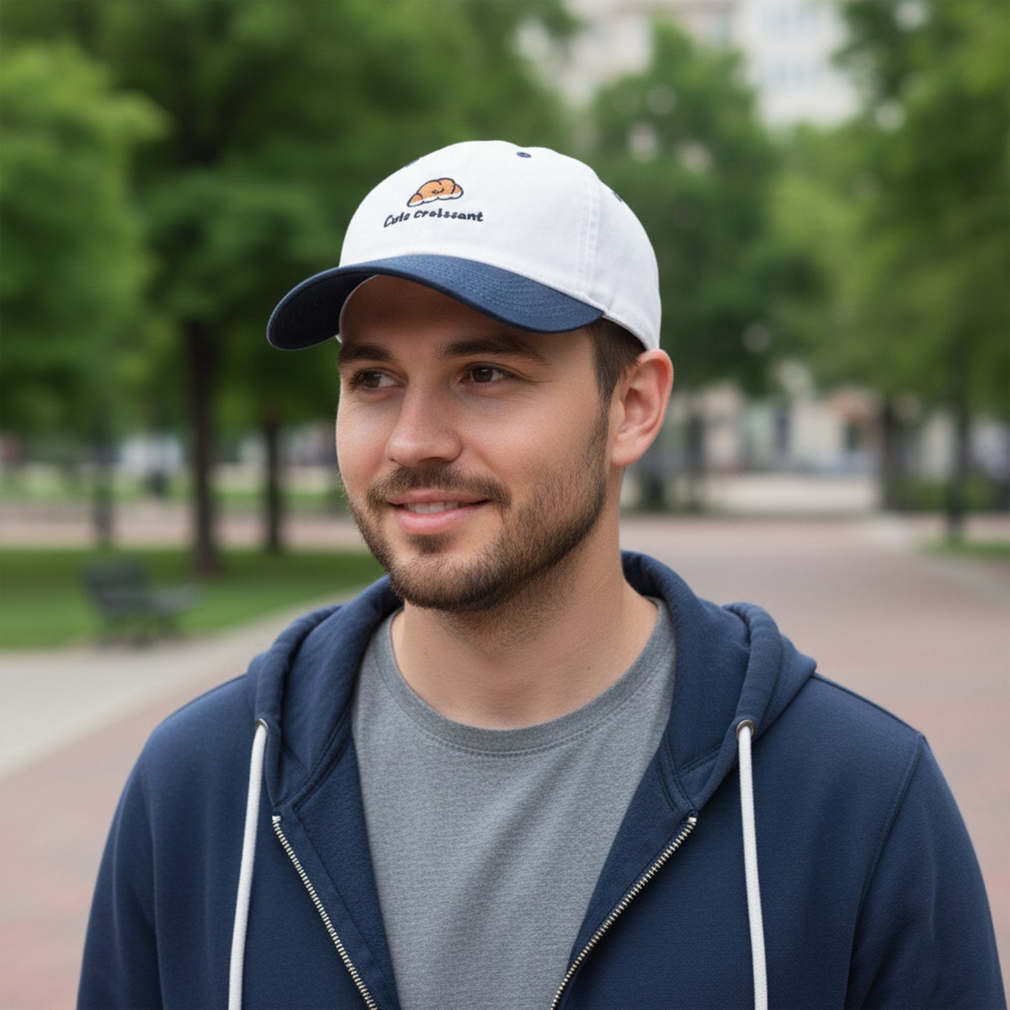 Embroidered Croissant Baseball Cap Adjustable Baseball Hat