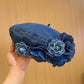Floral Denim Beret Hat Soft Structured Fashion Cap