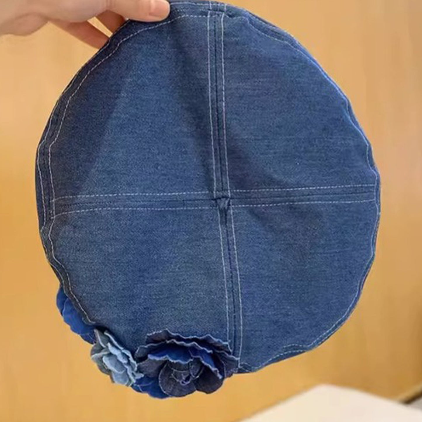 Floral Denim Beret Hat Soft Structured Fashion Cap