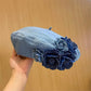 Floral Denim Beret Hat Soft Structured Fashion Cap