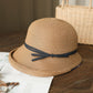 Womens Packable Straw Cloche Hat with Ribbon Band