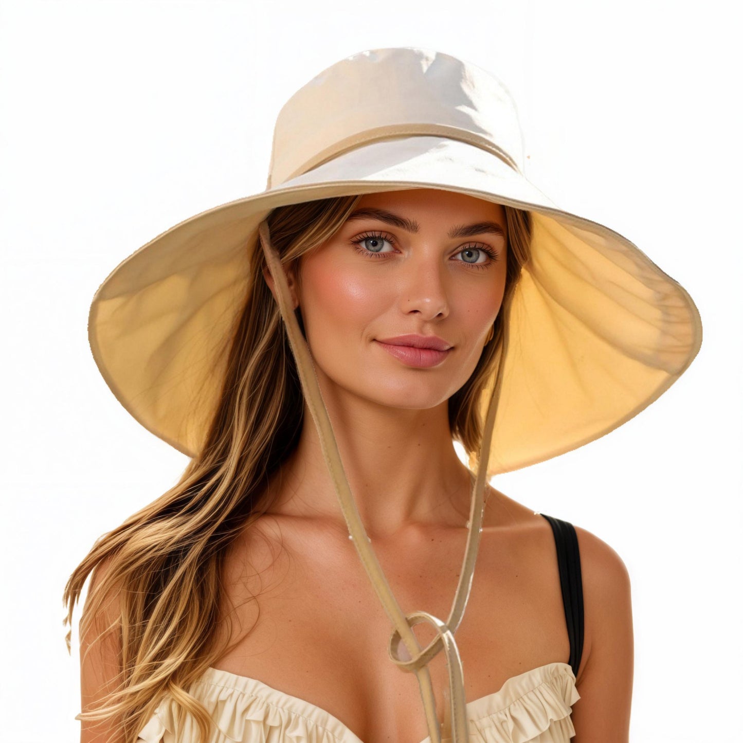 Wide Brim Soft Sun Hat with Tie Strap Lightweight Casual Headwear