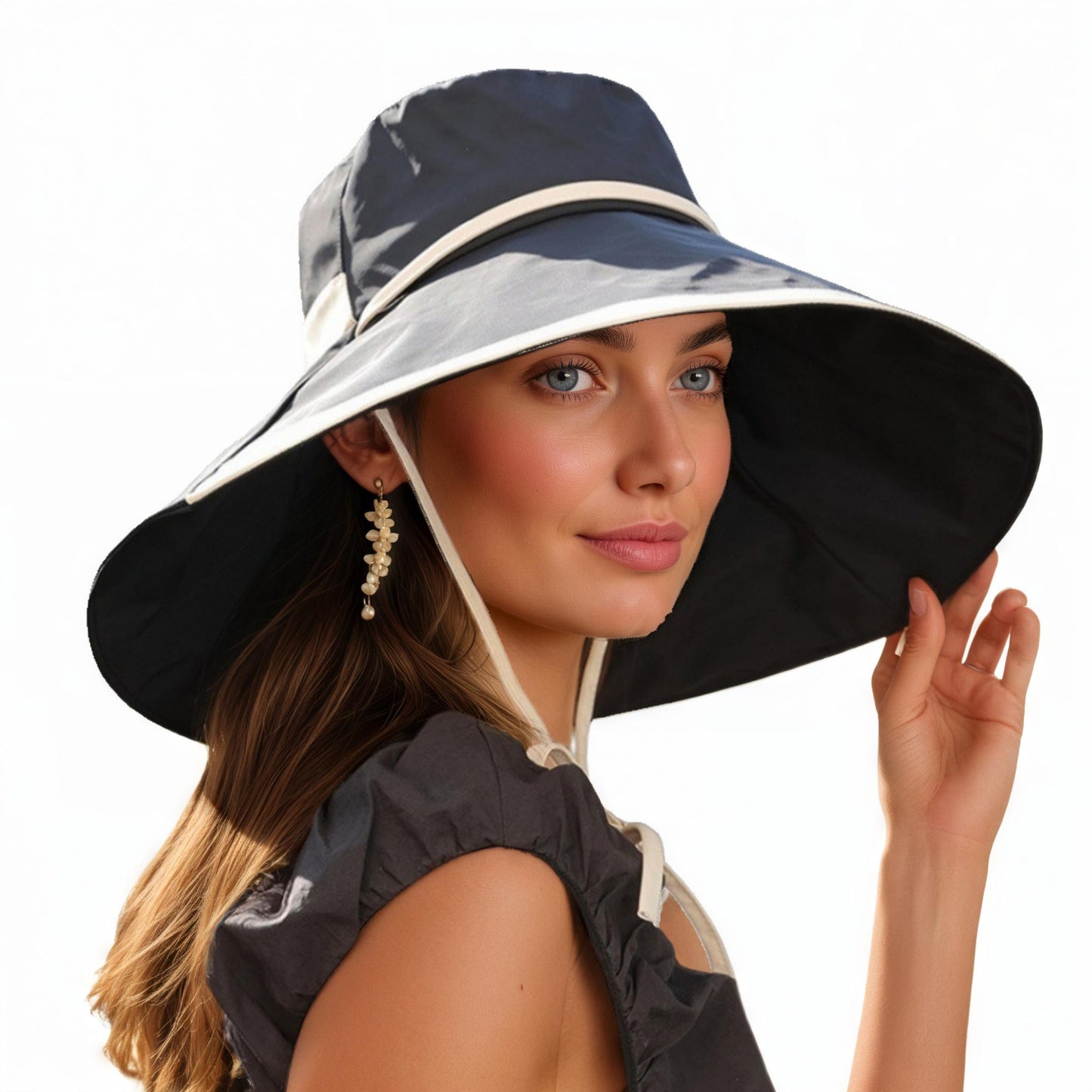 Wide Brim Soft Sun Hat with Tie Strap Lightweight Casual Headwear