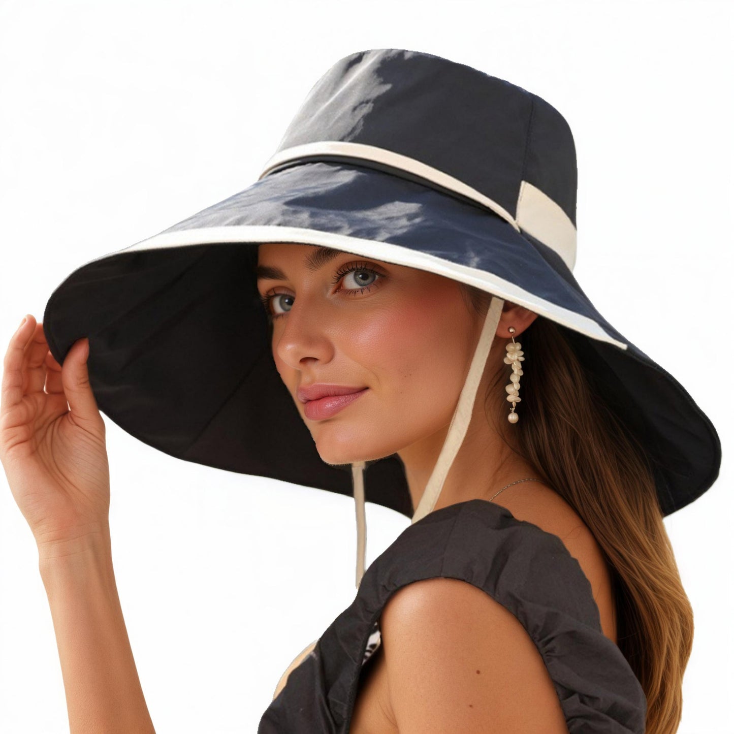 Wide Brim Soft Sun Hat with Tie Strap Lightweight Casual Headwear