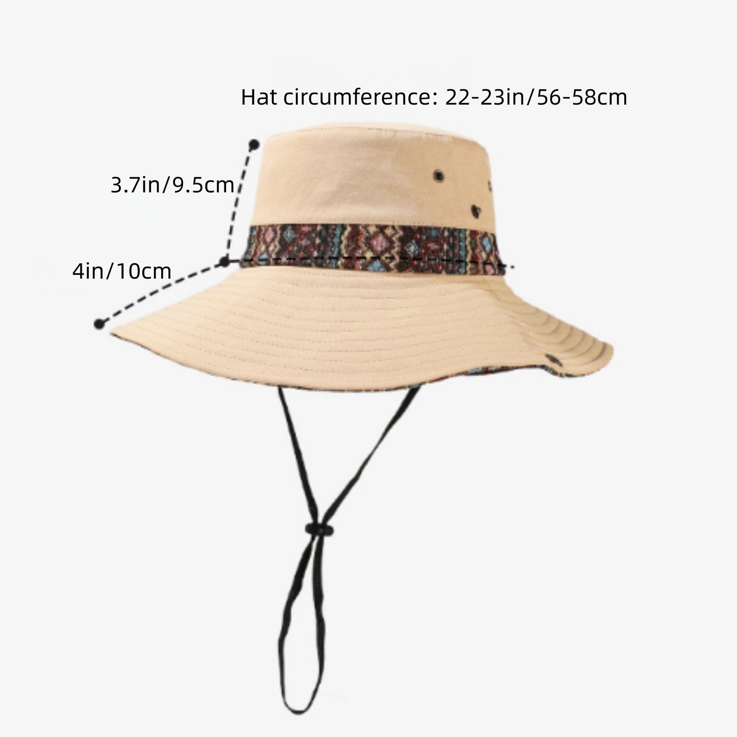 Wide Brim Sun Hat with Adjustable Chin Strap Decorative Band Casual Headwear