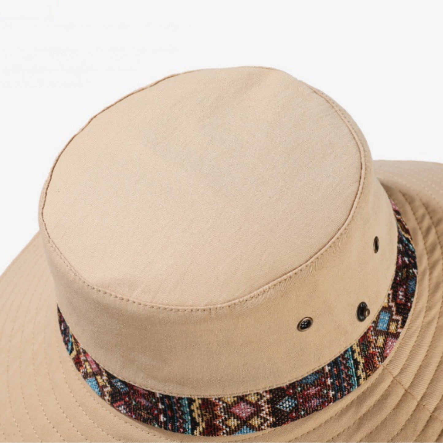 Wide Brim Sun Hat with Adjustable Chin Strap Decorative Band Casual Headwear
