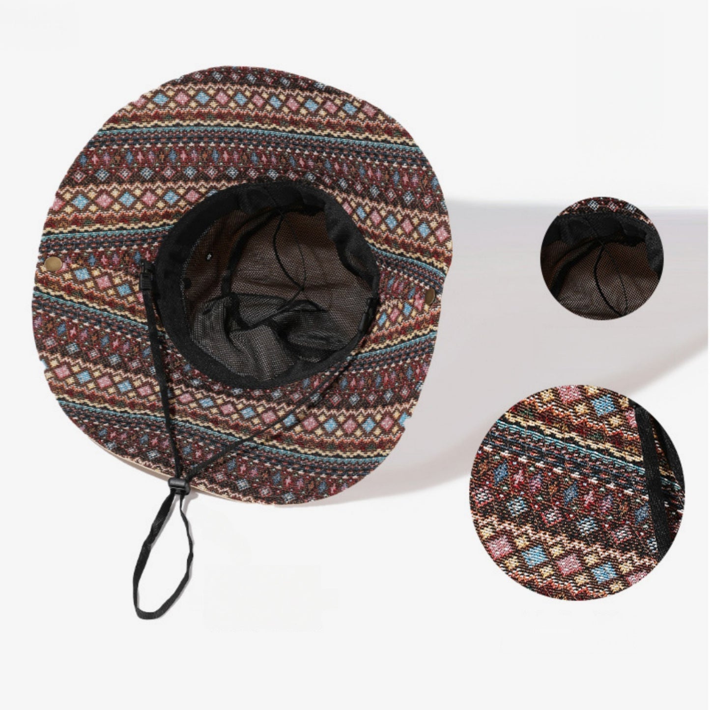 Wide Brim Sun Hat with Adjustable Chin Strap Decorative Band Casual Headwear