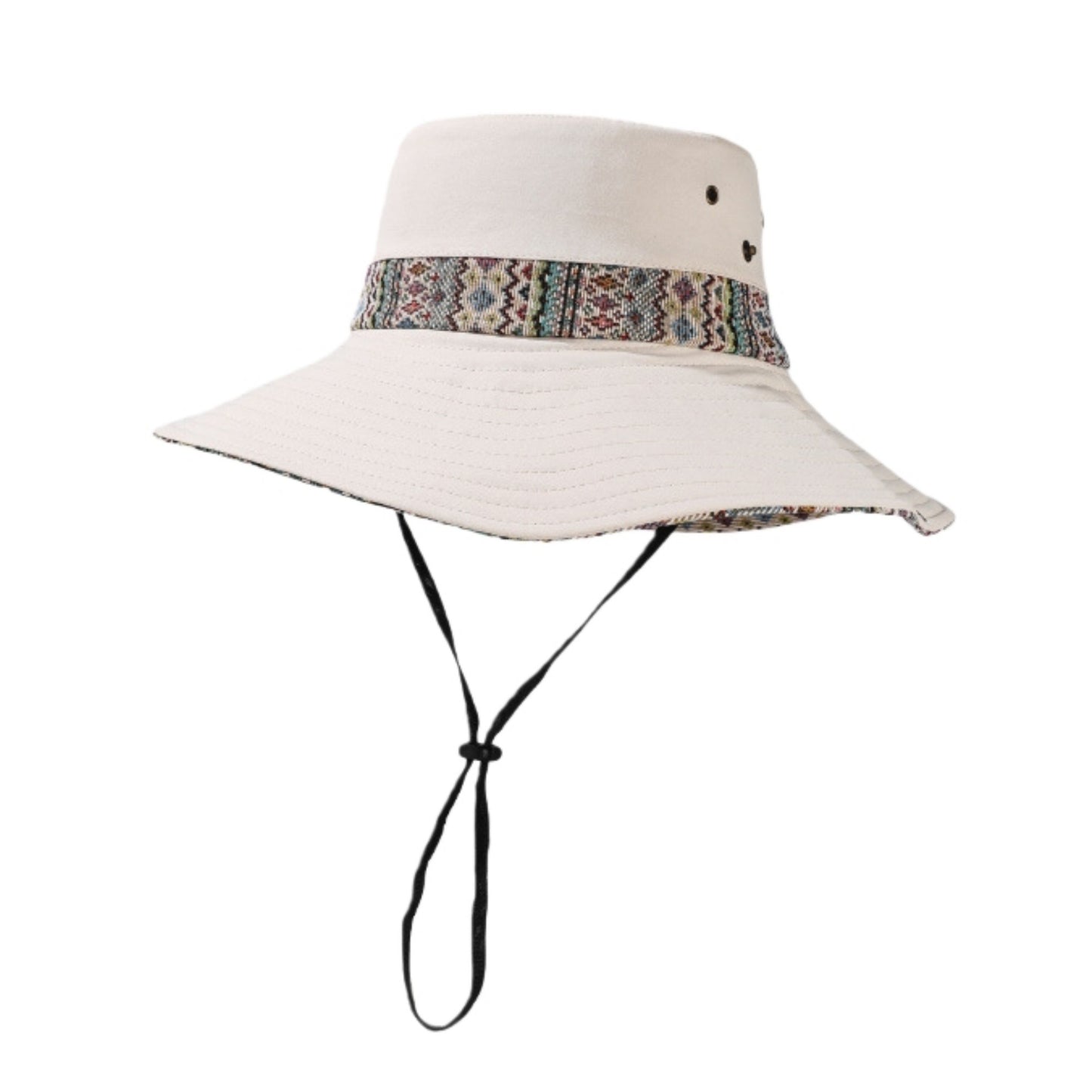 Wide Brim Sun Hat with Adjustable Chin Strap Decorative Band Casual Headwear