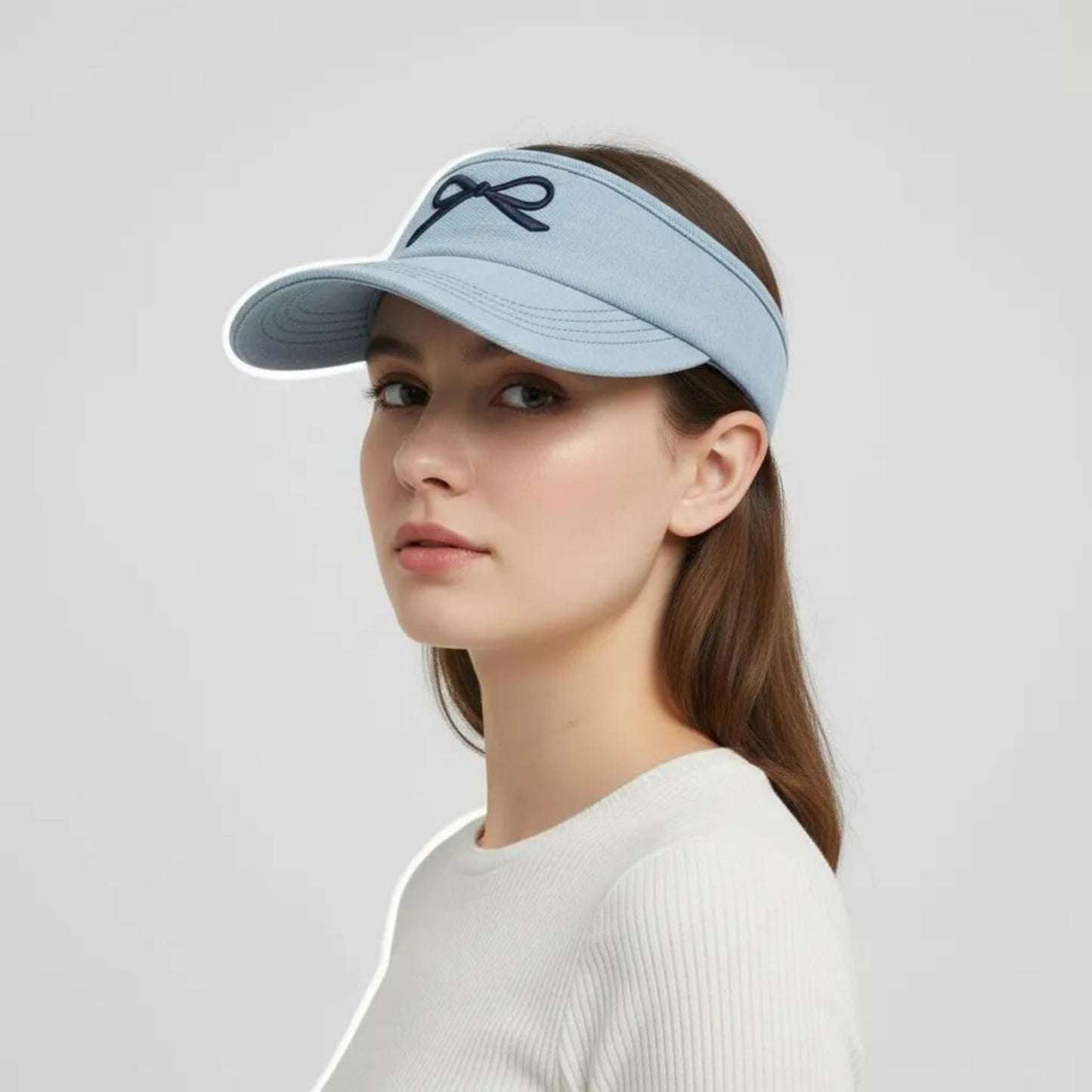 Denim Visor Hat with Curved Brim Adjustable Back Bow Accent Casual Headwear