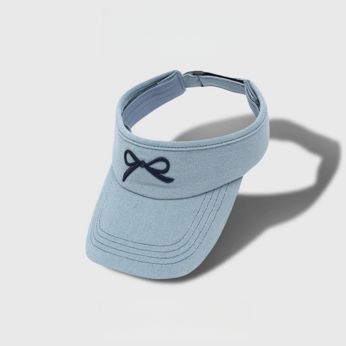 Denim Visor Hat with Curved Brim Adjustable Back Bow Accent Casual Headwear