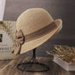 Straw Cloche Sun Hat with Wide Brim and Decorative Bow