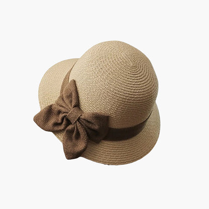 Straw Cloche Sun Hat with Wide Brim and Decorative Bow