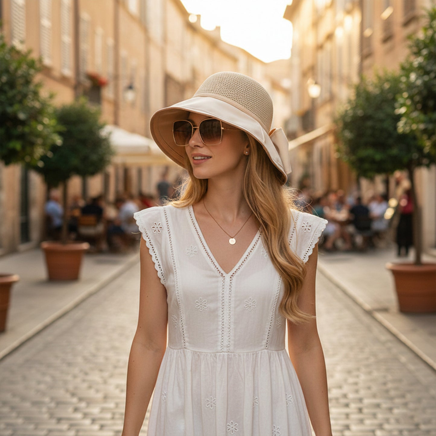 Wide Brim Sun Hat with Breathable Weave and Bow Detail
