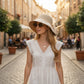 Wide Brim Sun Hat with Breathable Weave and Bow Detail