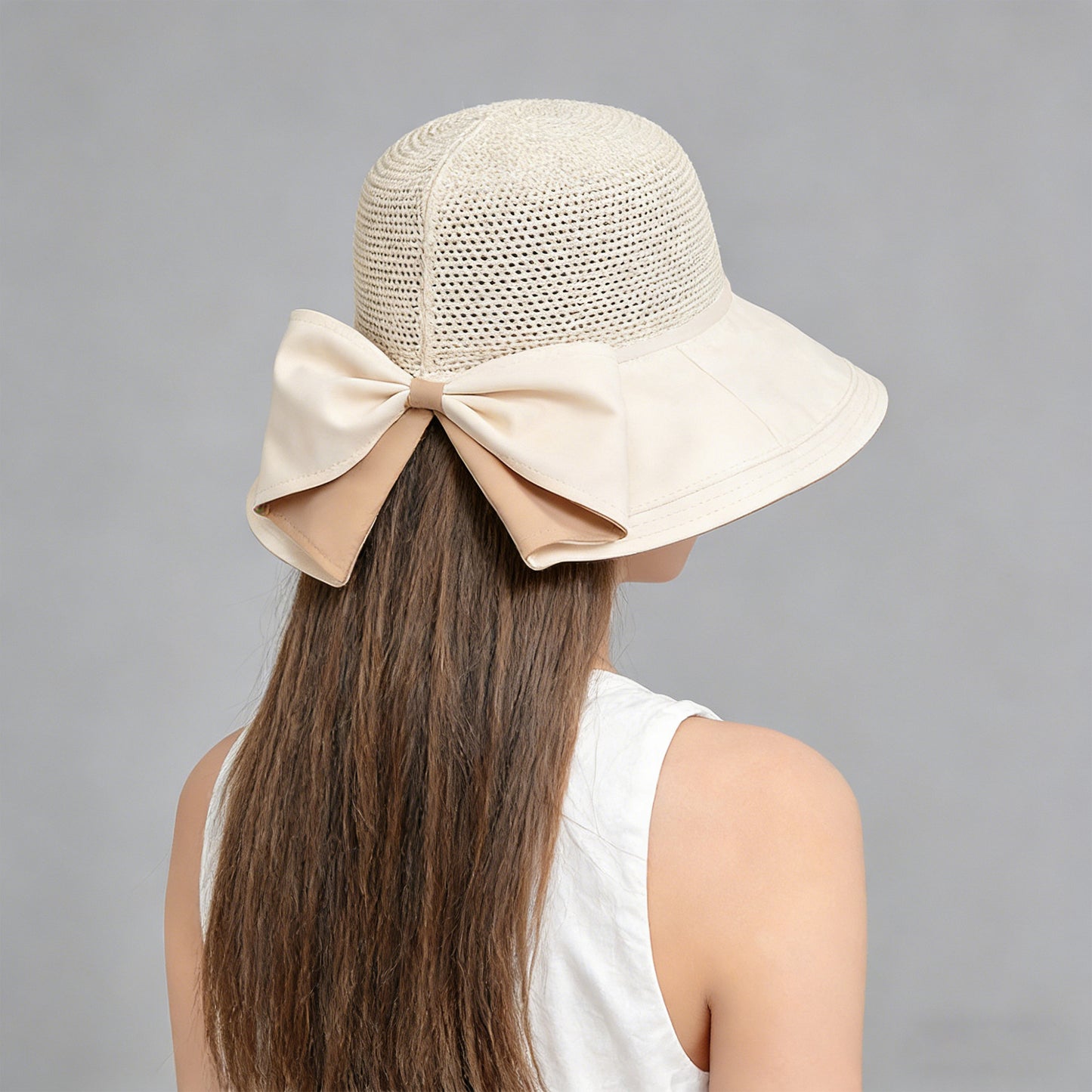 Wide Brim Sun Hat with Breathable Weave and Bow Detail