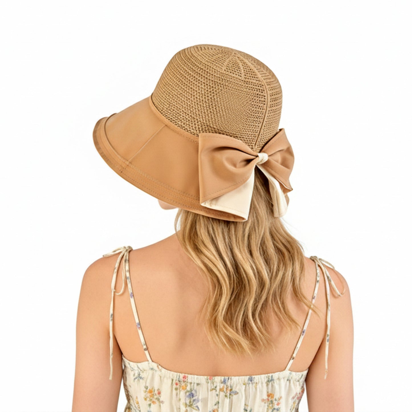 Wide Brim Sun Hat with Breathable Weave and Bow Detail