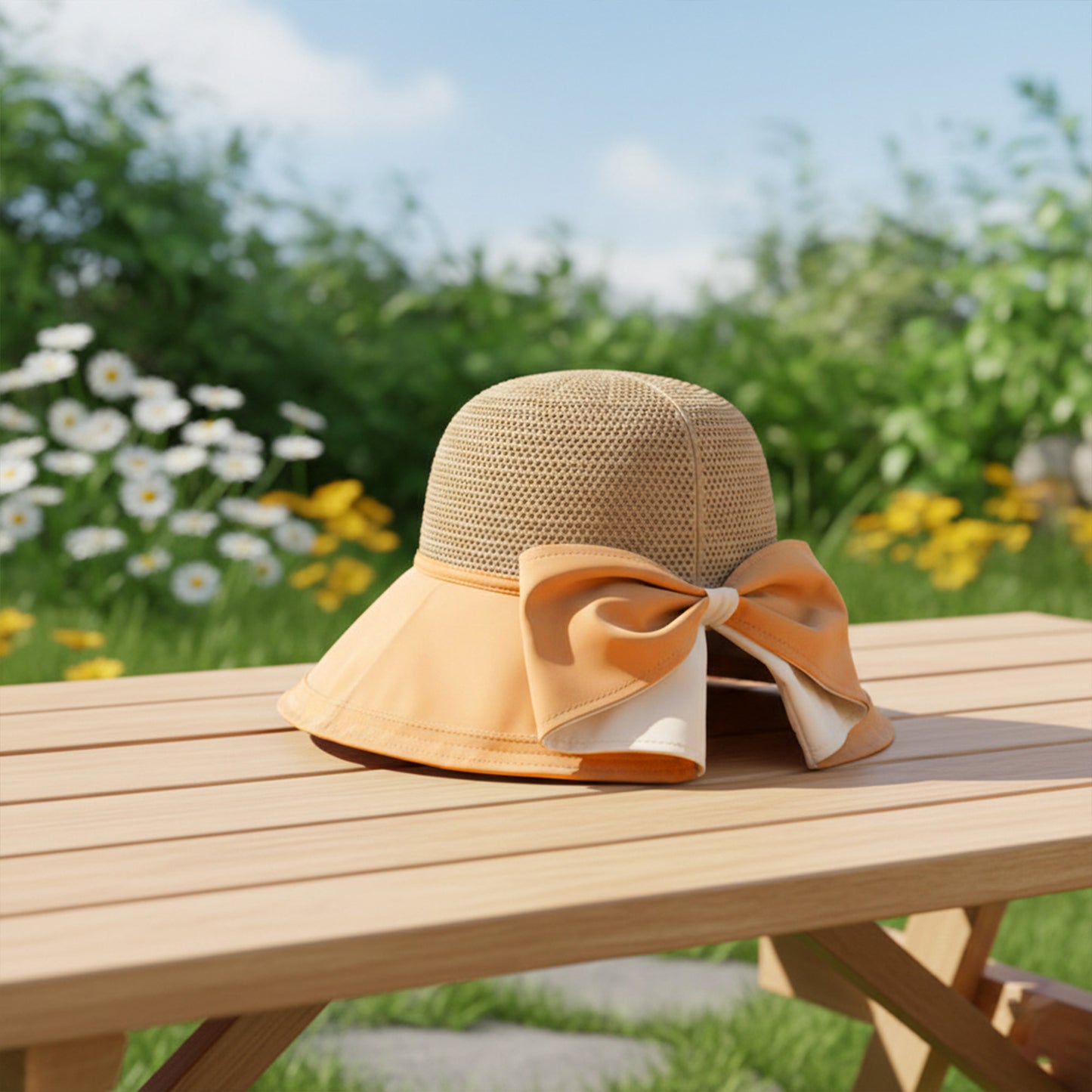 Wide Brim Sun Hat with Breathable Weave and Bow Detail
