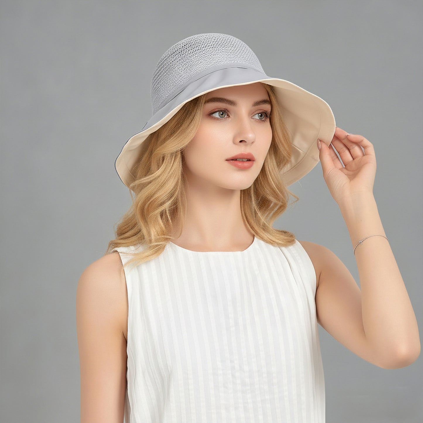 Wide Brim Sun Hat with Breathable Weave and Bow Detail