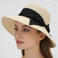 Wide Brim Straw Sun Hat with Ribbon Bow Lightweight Packable Design