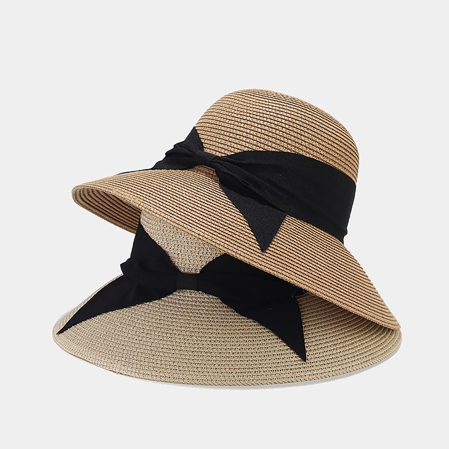 Wide Brim Straw Sun Hat with Ribbon Bow Lightweight Packable Design