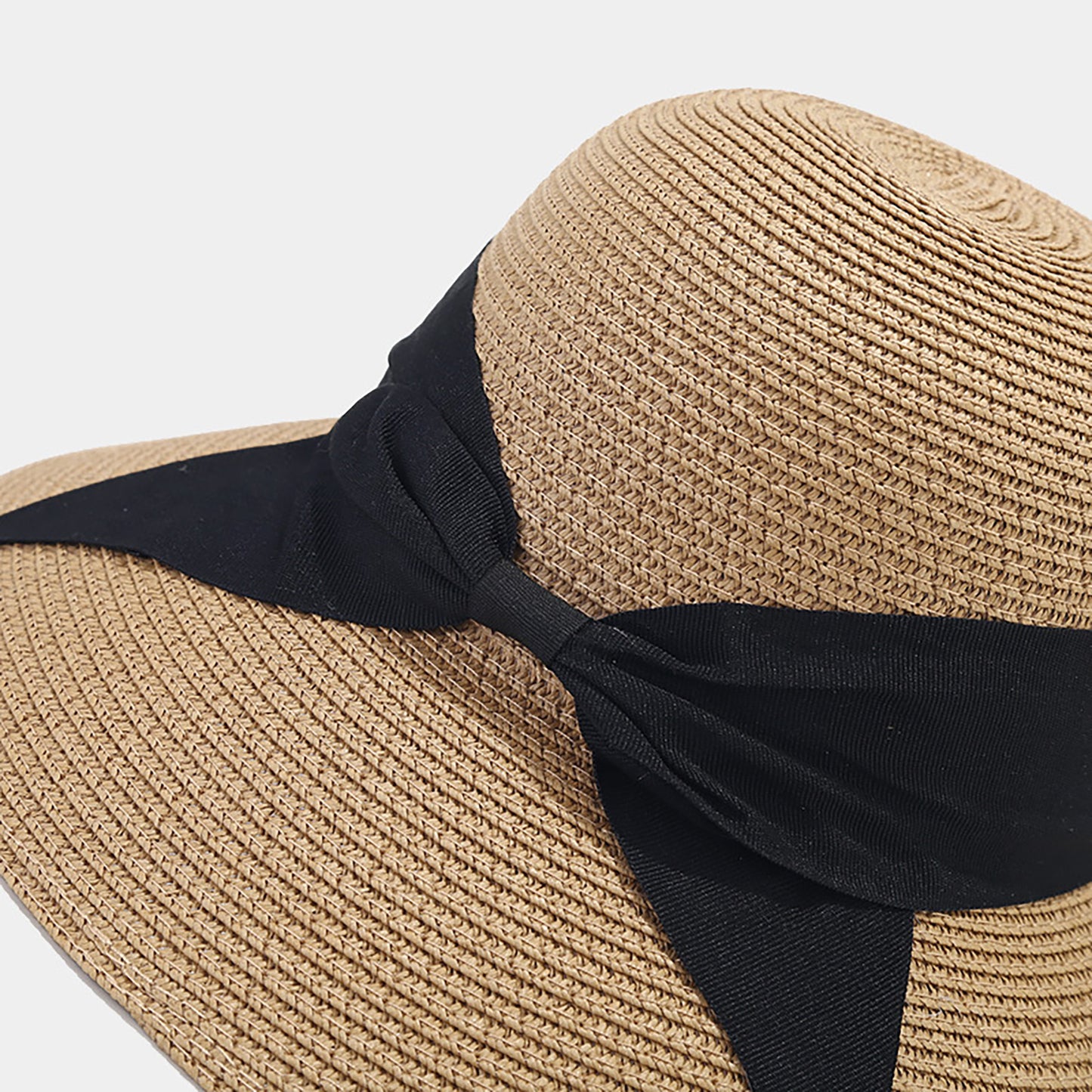 Wide Brim Straw Sun Hat with Ribbon Bow Lightweight Packable Design