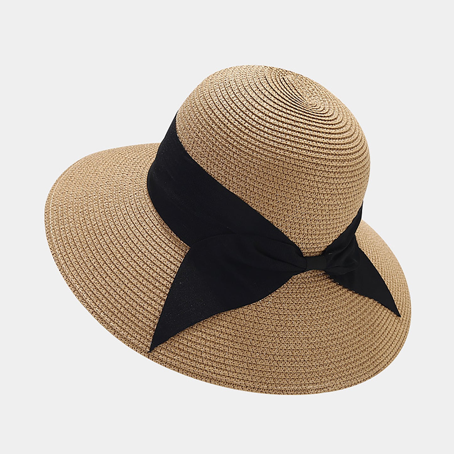 Wide Brim Straw Sun Hat with Ribbon Bow Lightweight Packable Design