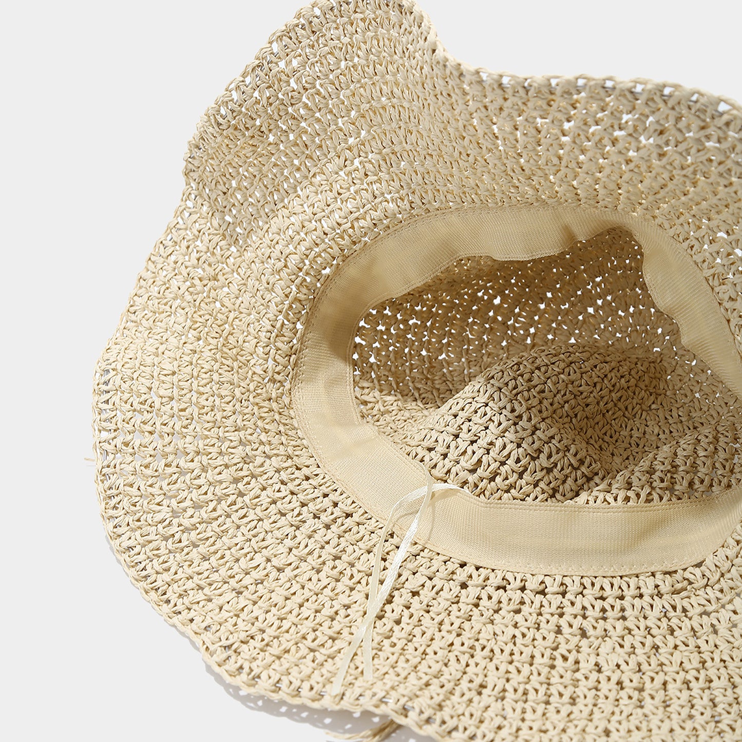 Woven Straw Sun Hat with Beaded Band and Floppy Brim