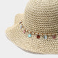 Woven Straw Sun Hat with Beaded Band and Floppy Brim