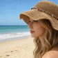 Woven Straw Sun Hat with Beaded Band and Floppy Brim