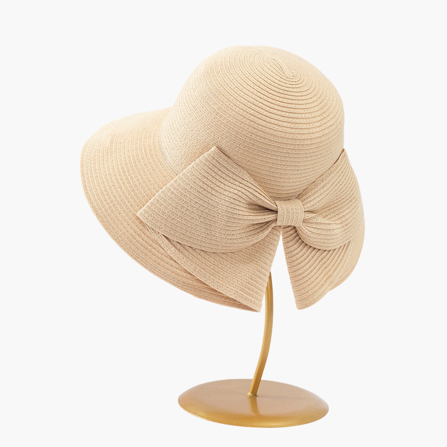 Wide Brim Straw Sun Hat with Oversized Bow Detail and Adjustable Inner Band